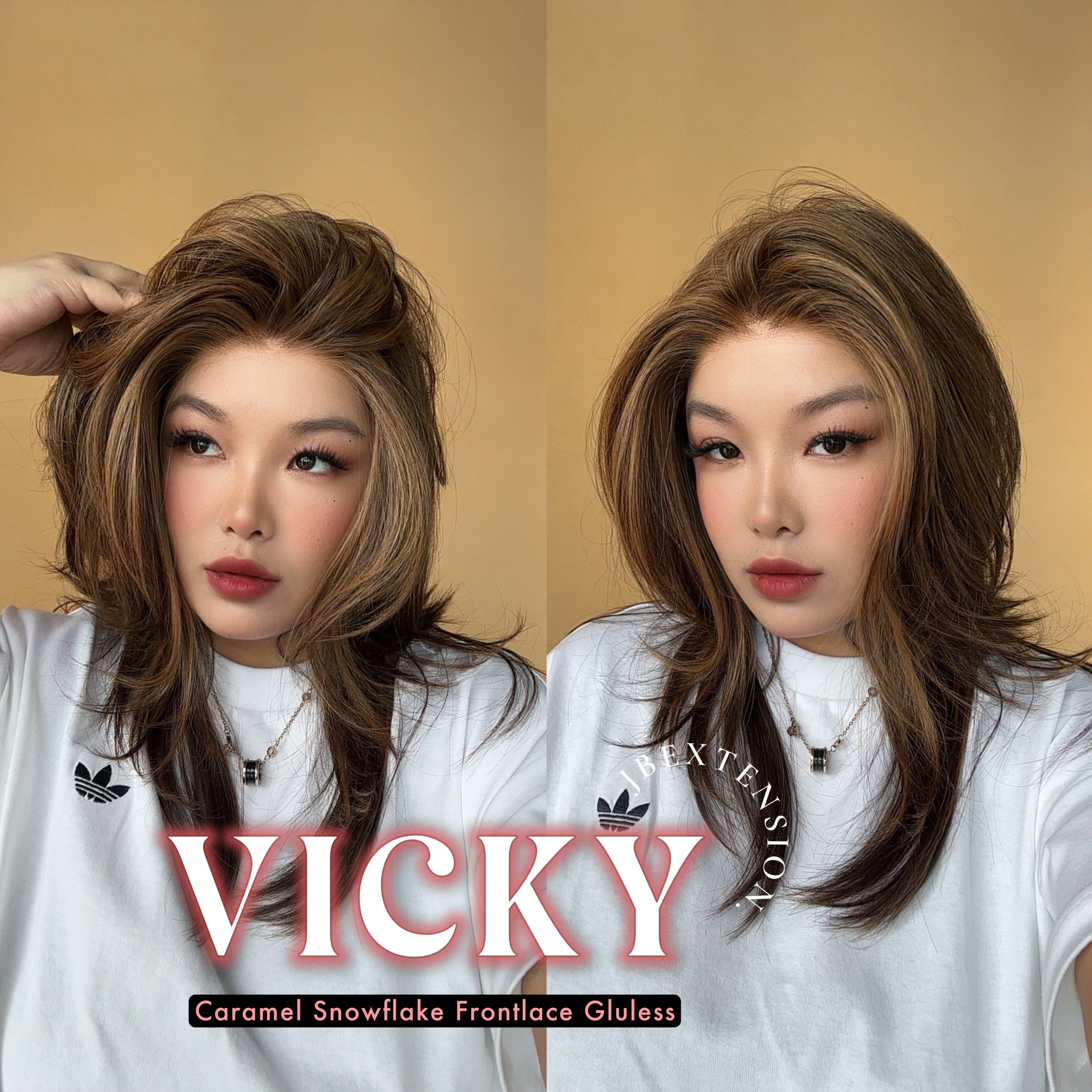 JBEXTENSION 20 Inches Caramel Pre-Cut Snowflake Lace Frontlace Glueless Wig VICKY【PERMATEASE】【BENDY EAR TABS】- M/L