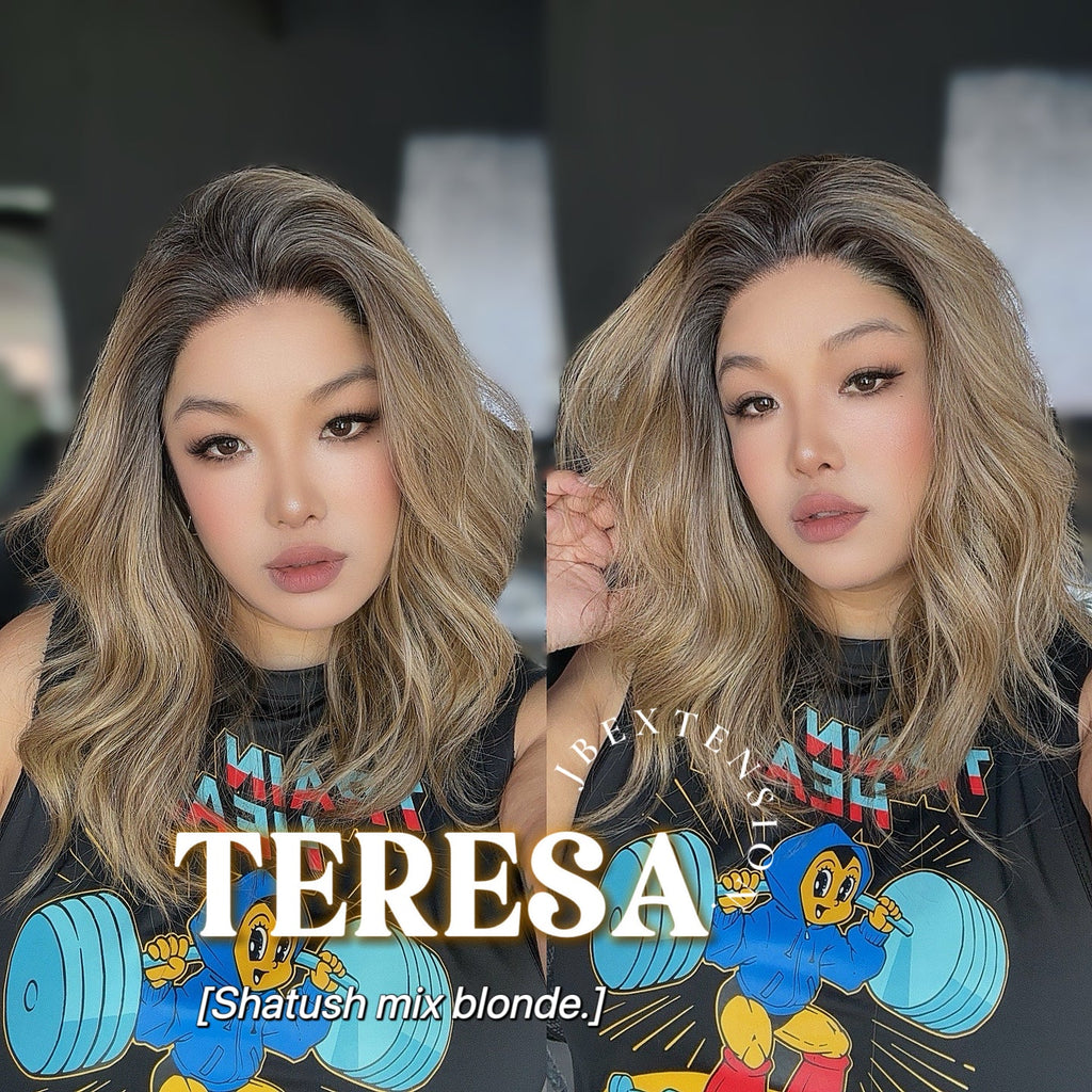 JBEXTENSION 18 Inches Shatush Mix Blonde Pre-Cut Snowflake Lace Frontlace Glueless Wig TERESA SHATUSH MIX BLONDE【PERMATEASE】【BENDY EAR TABS】- M/L