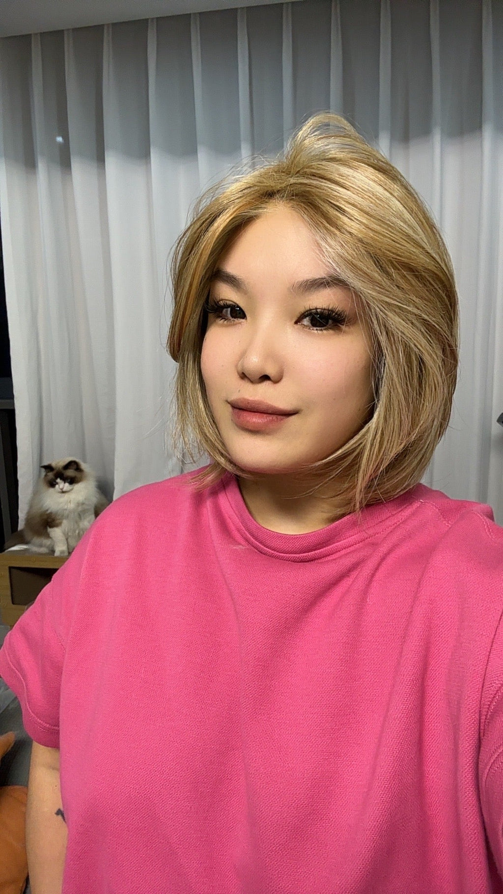 HOT OF SEASON - 12 Inches Bob Cut Honey Blonde Pre-Cut Snowflake Lace Frontlace Glueless Wig KHLOE HONEY BLONDE【PERMATEASE】【BENDY EAR TABS】