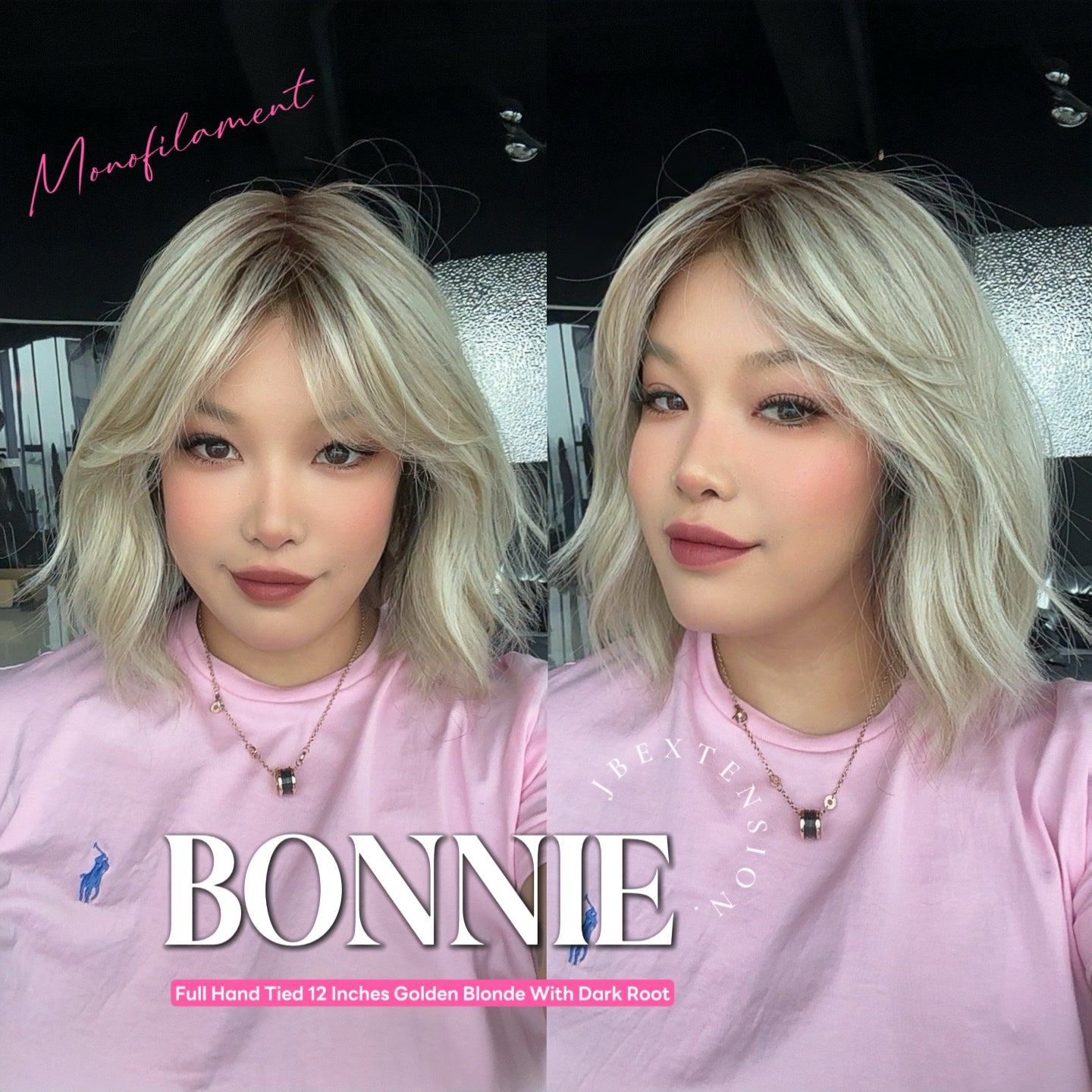 [PRE-ORDER] JBEXTENSION BONNIE MONO GOLDEN BLONDE Full Monofilament Handmade Full Lace Full Hand Tied Wig 12 Inches Golden Blonde With Dark Root Mono Lace Handmade Futura Fiber Glueless Wig BONNIE MONO GOLDEN BLONDE【BENDY EAR TABS】