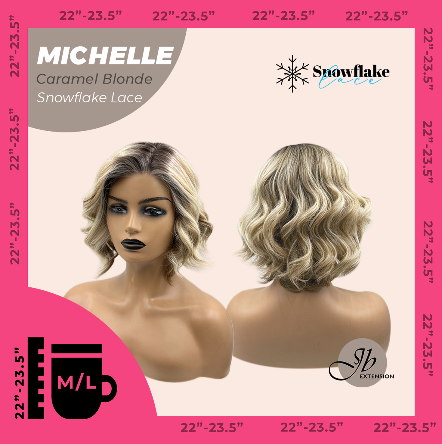 JBEXTENSION 10 Inches Caramel Blonde Pre-Cut Side Part Snowflake Lace Frontlace Glueless Wig MICHELLE CARAMEL BLONDE【BENDY EAR TABS】- M/L