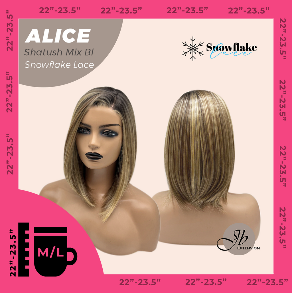 JBEXTENSION 12 Inches Shatush Mix Blonde Pre-Cut Side Part Snowflake Lace Frontlace Glueless Wig ALICE SHATUSH MIX BLONDE【BENDY EAR TABS】- M/L
