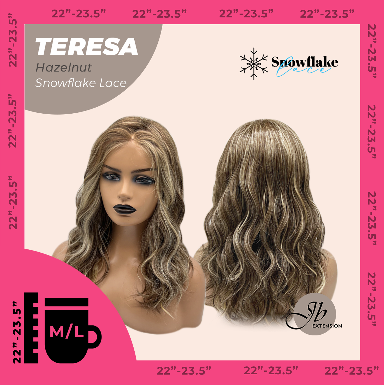 JBEXTENSION 18 Inches Hazelnut Pre-Cut Snowflake Lace Frontlace Glueless Wig TERESA HAZELNUT【PERMATEASE】【BENDY EAR TABS】- M/L