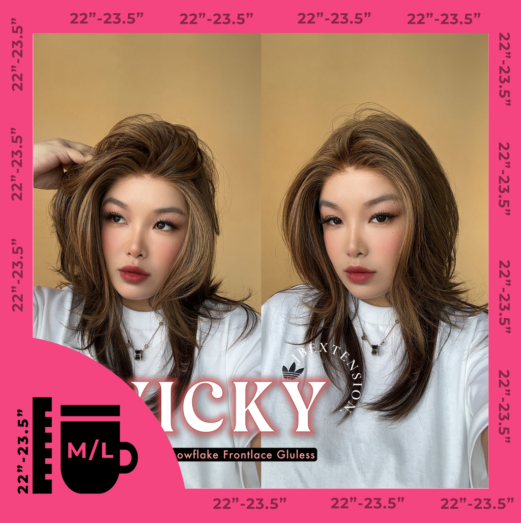 JBEXTENSION 20 Inches Caramel Pre-Cut Snowflake Lace Frontlace Glueless Wig VICKY【PERMATEASE】【BENDY EAR TABS】- M/L