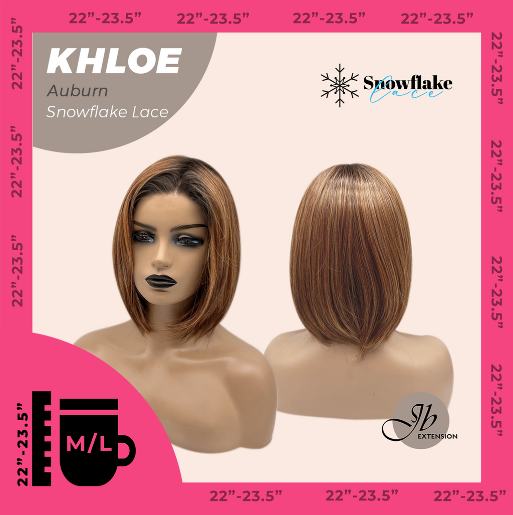 JBEXTENSION 12 Inches Bob Cut Auburn Pre-Cut Snowflake Lace Frontlace Glueless Wig KHLOE AUBURN【PERMATEASE】【BENDY EAR TABS】- M/L