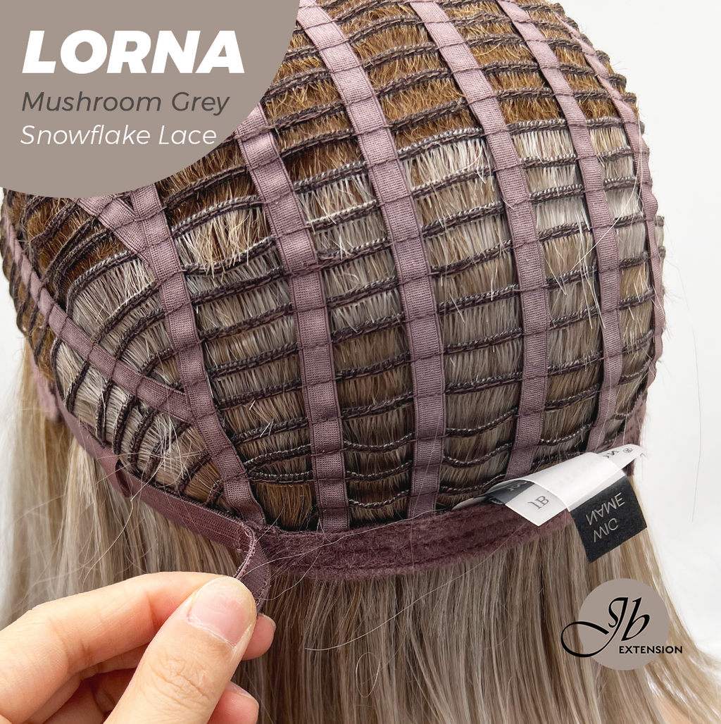 JBEXTENSION 18 Inches Mushroom Grey Curly Pre-Cut Snowflake Lace Frontlace Glueless Wig LORNA MUSHROOM GREY【PERMATEASE】【BENDY EAR TABS】