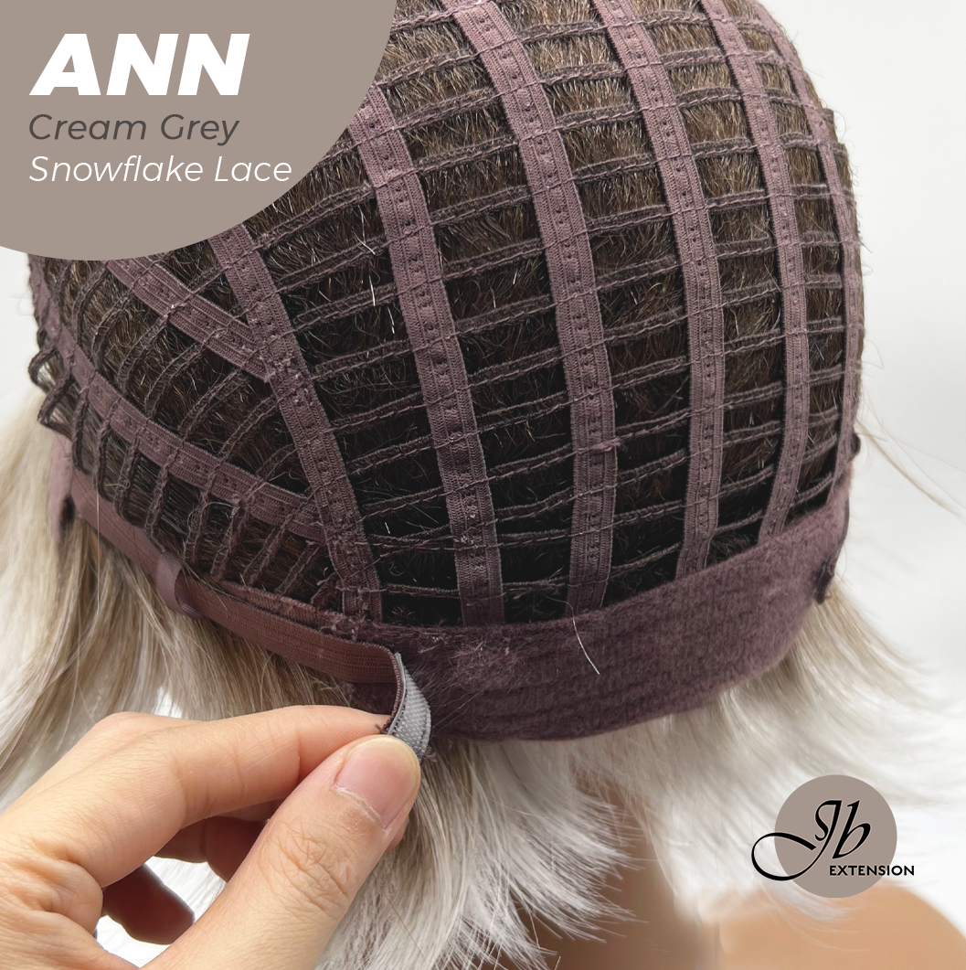 JBEXTENSION 10 Inches Cream Grey Pre-Cut Side Part Snowflake Lace Frontlace Glueless Wig ANN CREAM GREY【BENDY EAR TABS】
