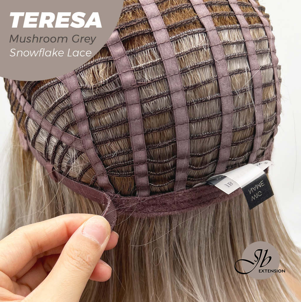 JBEXTENSION 18 Inches Mushroom Grey Pre-Cut Snowflake Lace Frontlace Glueless Wig TERESA MUSHROOM GREY【PERMATEASE】【BENDY EAR TABS】