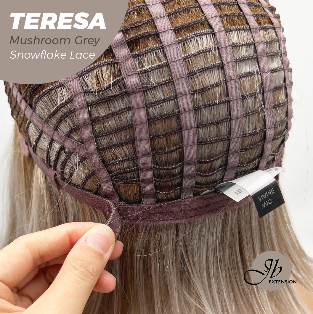 JBEXTENSION 18 Inches Mushroom Grey Pre-Cut Snowflake Lace Frontlace Glueless Wig TERESA MUSHROOM GREY【PERMATEASE】【BENDY EAR TABS】