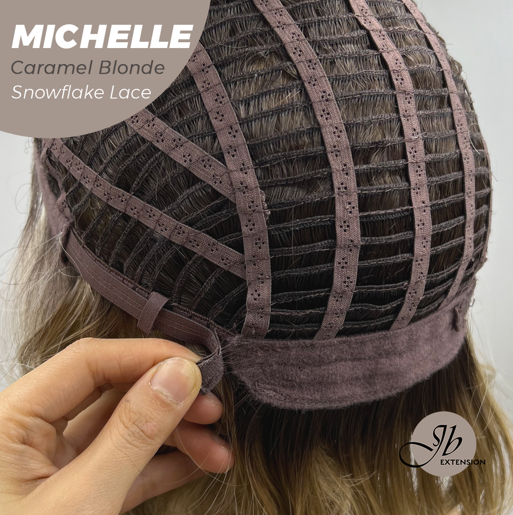 JBEXTENSION 10 Inches Caramel Blonde Pre-Cut Side Part Snowflake Lace Frontlace Glueless Wig MICHELLE CARAMEL BLONDE【BENDY EAR TABS】- M/L