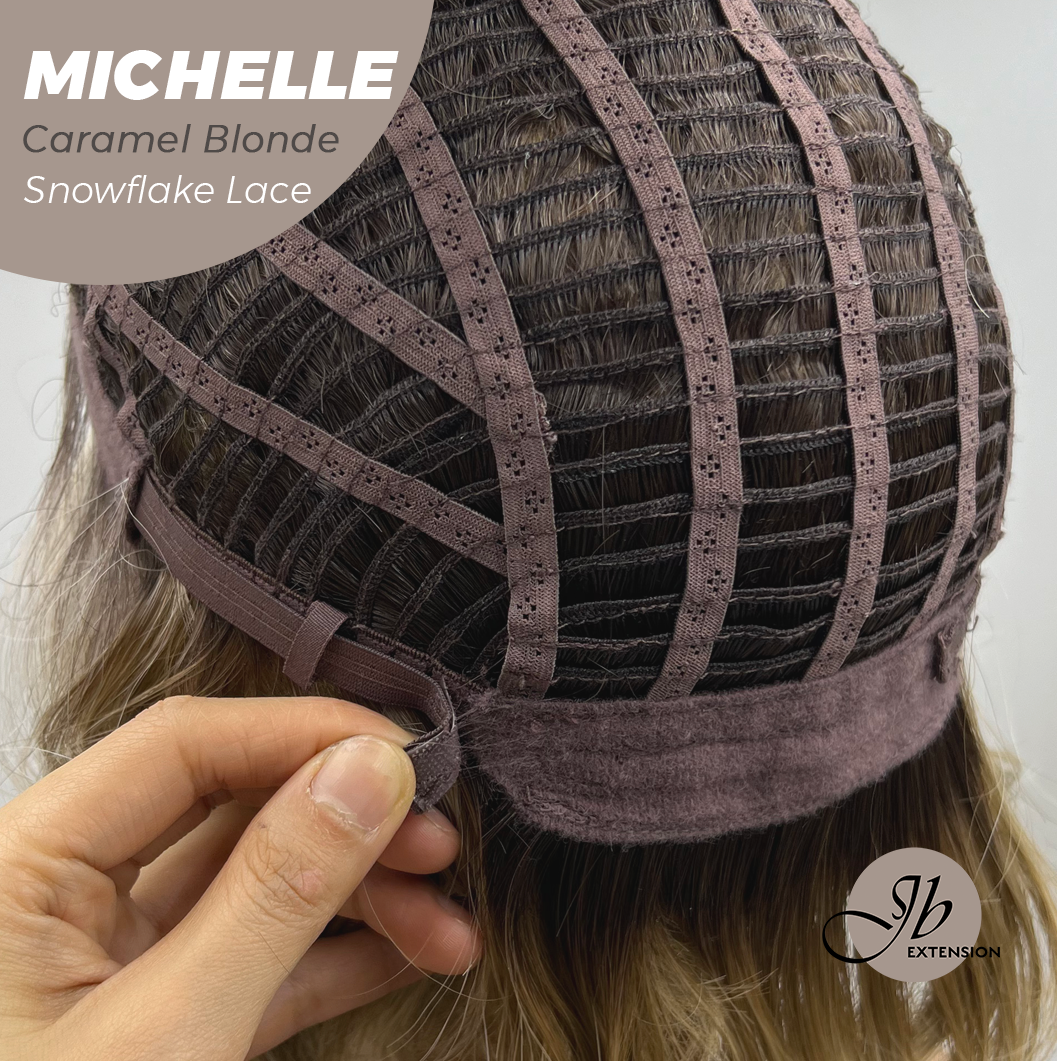 JBEXTENSION 10 Inches Caramel Blonde Pre-Cut Side Part Snowflake Lace Frontlace Glueless Wig MICHELLE CARAMEL BLONDE【BENDY EAR TABS】- M/L