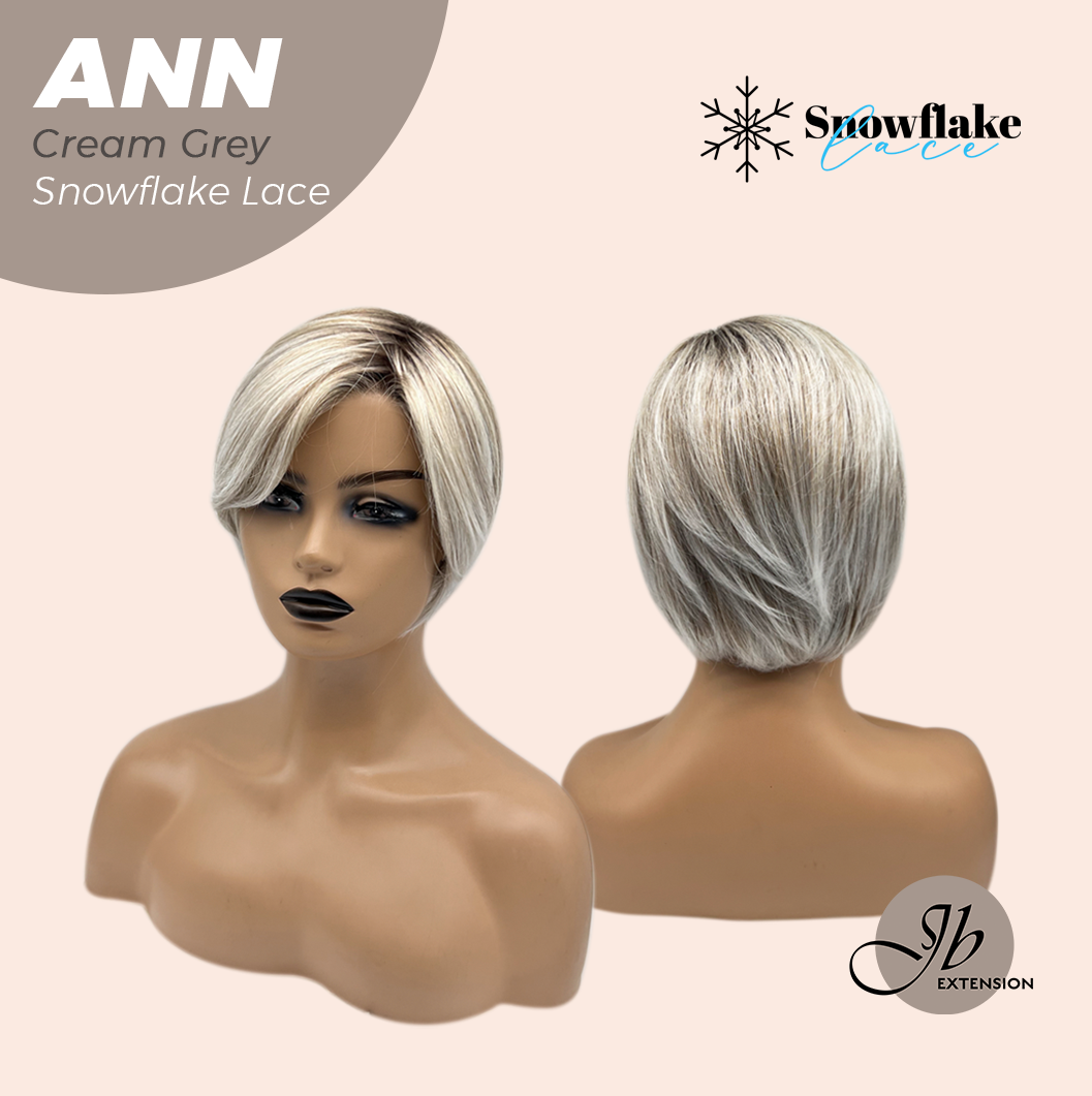 JBEXTENSION 10 Inches Cream Grey Pre-Cut Side Part Snowflake Lace Frontlace Glueless Wig ANN CREAM GREY【BENDY EAR TABS】
