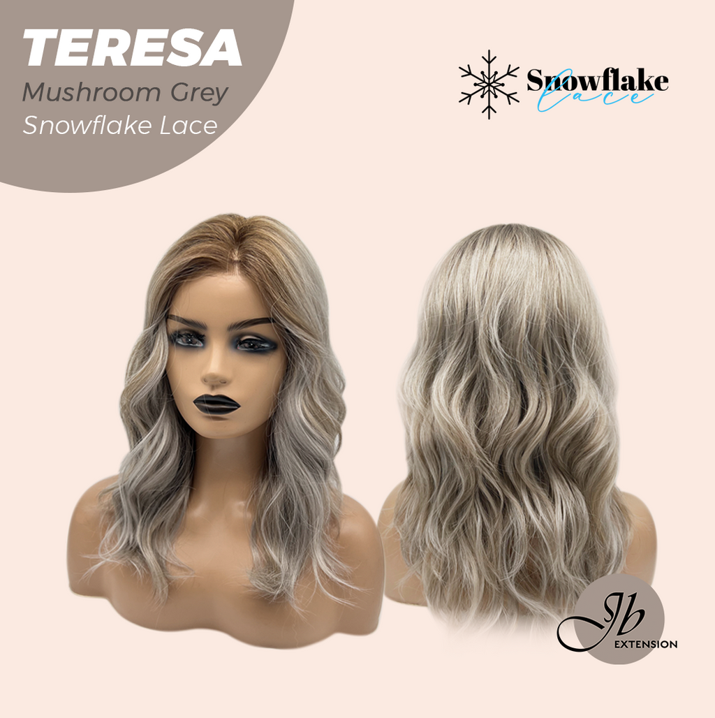 JBEXTENSION 18 Inches Mushroom Grey Pre-Cut Snowflake Lace Frontlace Glueless Wig TERESA MUSHROOM GREY【PERMATEASE】【BENDY EAR TABS】