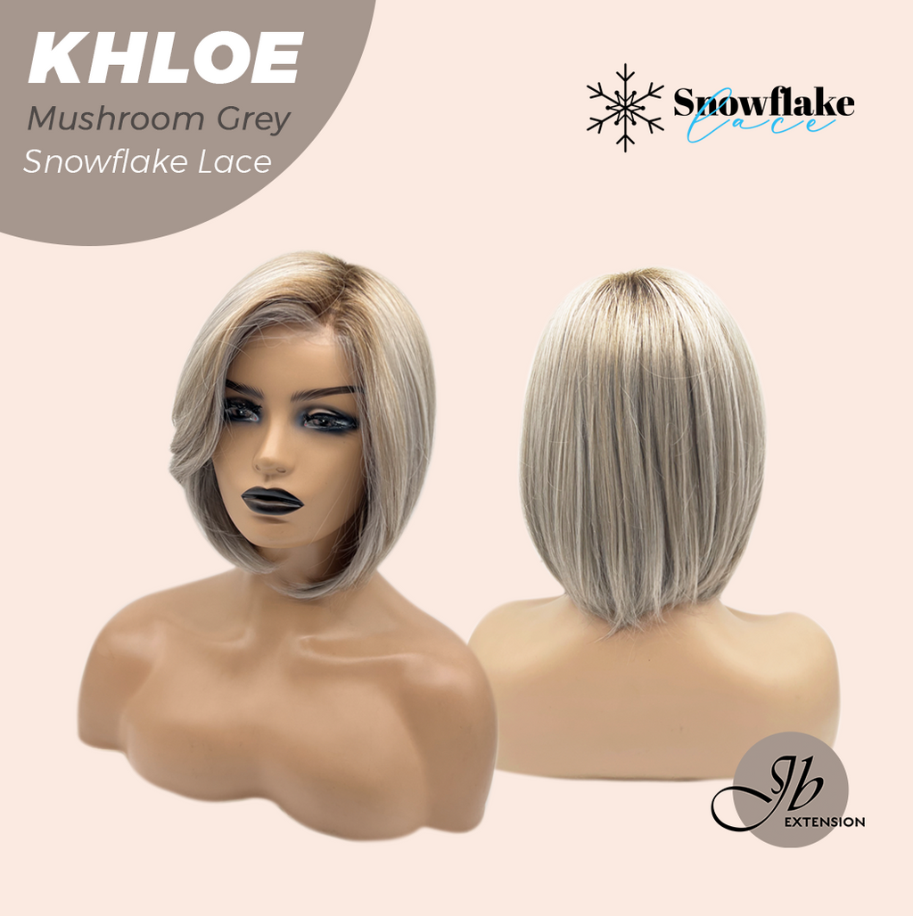 JBEXTENSION 12 Inches Bob Cut Mushroom Grey Pre-Cut Snowflake Lace Frontlace Glueless Wig KHLOE MUSHROOM GREY【PERMATEASE】【BENDY EAR TABS】