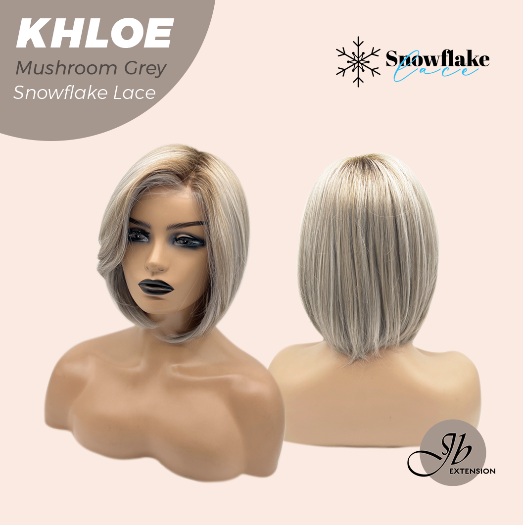 JBEXTENSION 12 Inches Bob Cut Mushroom Grey Pre-Cut Snowflake Lace Frontlace Glueless Wig KHLOE MUSHROOM GREY【PERMATEASE】【BENDY EAR TABS】