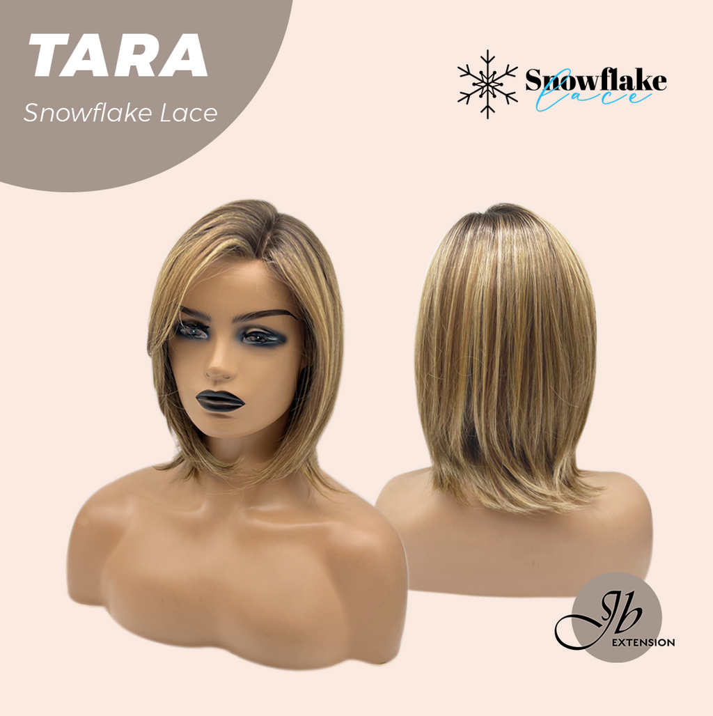 JBEXTENSION 12 Inches Shatush Mix Blonde Pre-Cut Side Part Snowflake Lace Frontlace Glueless Wig TARA SNOWFLAKE【BENDY EAR TABS】- M/L