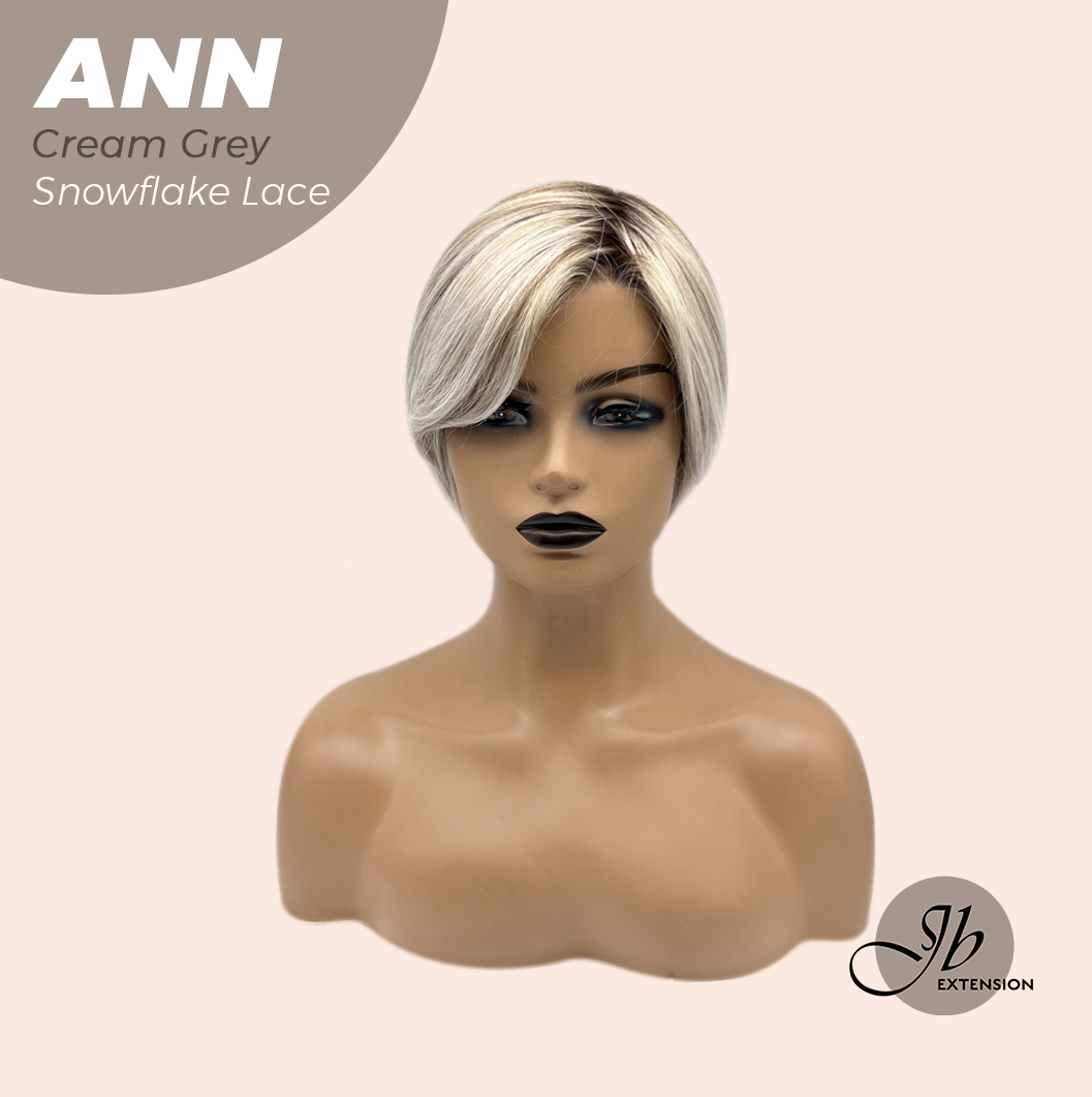 JBEXTENSION 10 Inches Cream Grey Pre-Cut Side Part Snowflake Lace Frontlace Glueless Wig ANN CREAM GREY【BENDY EAR TABS】
