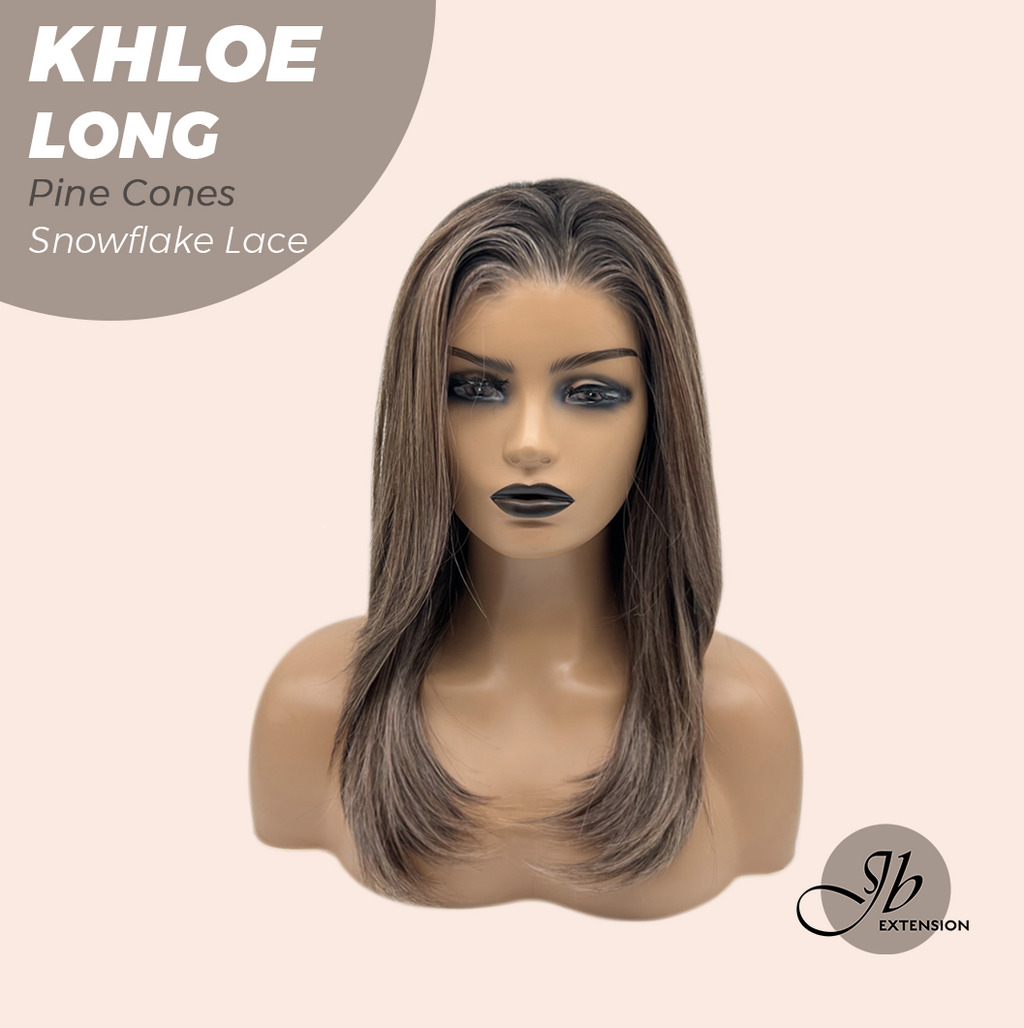 JBEXTENSION 18 Inches Pine Cones Pre-Cut Snowflake Lace Frontlace Glueless Wig KHLOE LONG PINE CONES【PERMATEASE】【BENDY EAR TABS】