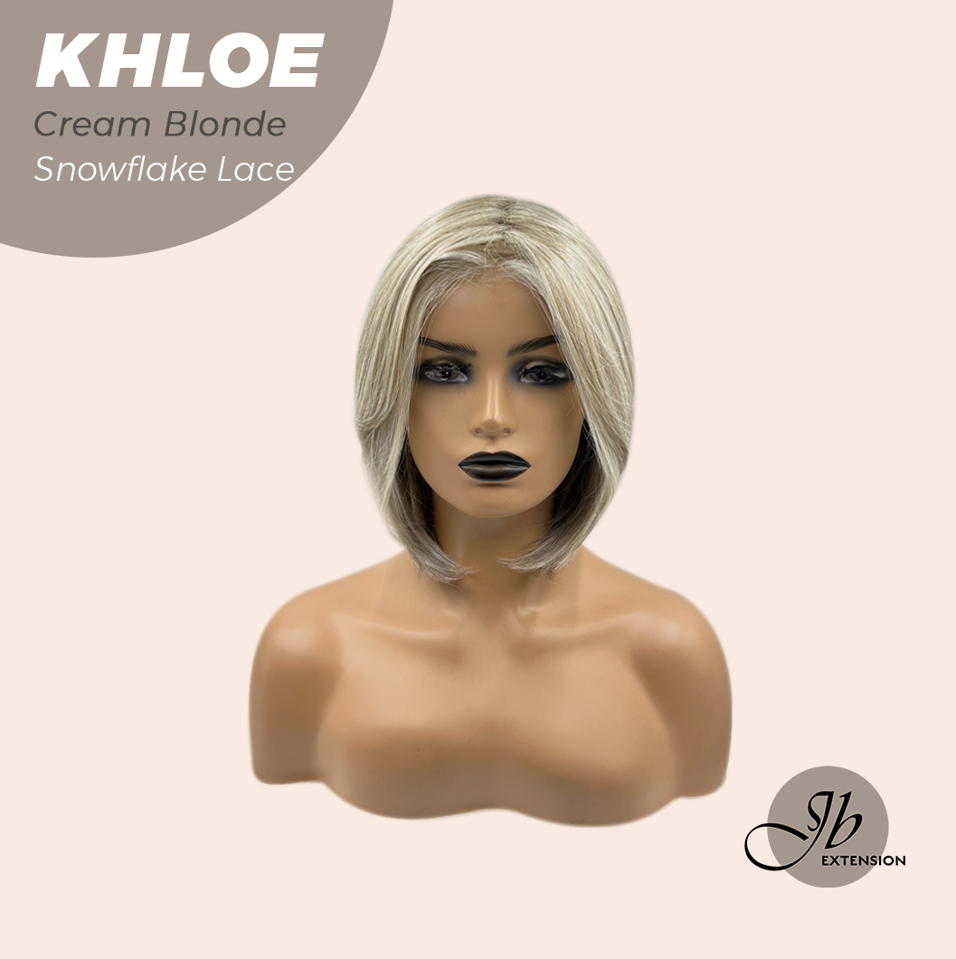 JBEXTENSION 12 Inches Bob Cut Cream Blonde Pre-Cut Snowflake Lace Frontlace Glueless Wig KHLOE CREAM BLONDE【PERMATEASE】【BENDY EAR TABS】- S/M