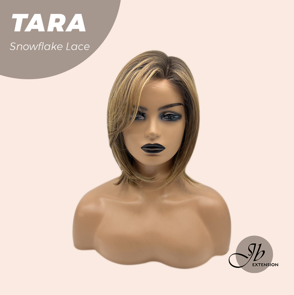JBEXTENSION 12 Inches Shatush Mix Blonde Pre-Cut Side Part Snowflake Lace Frontlace Glueless Wig TARA SNOWFLAKE【BENDY EAR TABS】- M/L