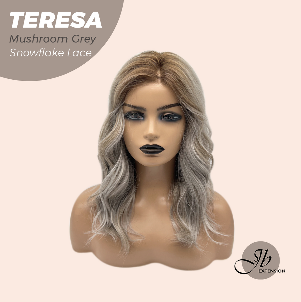 JBEXTENSION 18 Inches Mushroom Grey Pre-Cut Snowflake Lace Frontlace Glueless Wig TERESA MUSHROOM GREY【PERMATEASE】【BENDY EAR TABS】