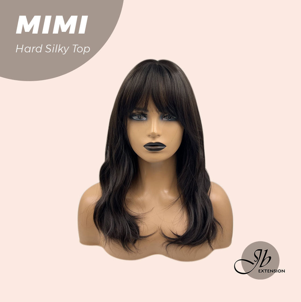 JBEXTENSION 16 Inches Scalpiana 3.5X4 Hard Silky Top Natural Scalp Effect Midnight Brown(Black/Brown) Body Wave Wig With Bangs Wig MIMI SILK TOP