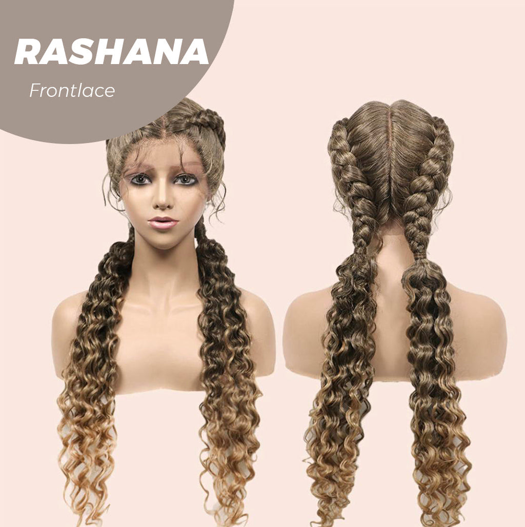 JBEXTENSION 35" Hand-Braided Synthetic Lace Front Box Braided Wigs with Baby Hair for Women D OUBLE Dutch Braids Black Lace Frontal Wigs for Women RASHANA