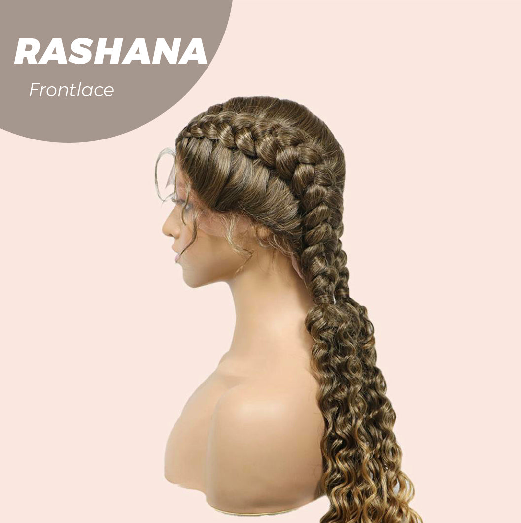 JBEXTENSION 35" Hand-Braided Synthetic Lace Front Box Braided Wigs with Baby Hair for Women D OUBLE Dutch Braids Black Lace Frontal Wigs for Women RASHANA