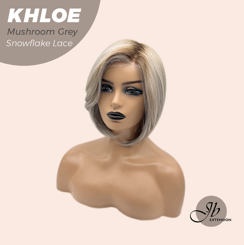 JBEXTENSION 12 Inches Bob Cut Mushroom Grey Pre-Cut Snowflake Lace Frontlace Glueless Wig KHLOE MUSHROOM GREY【PERMATEASE】【BENDY EAR TABS】