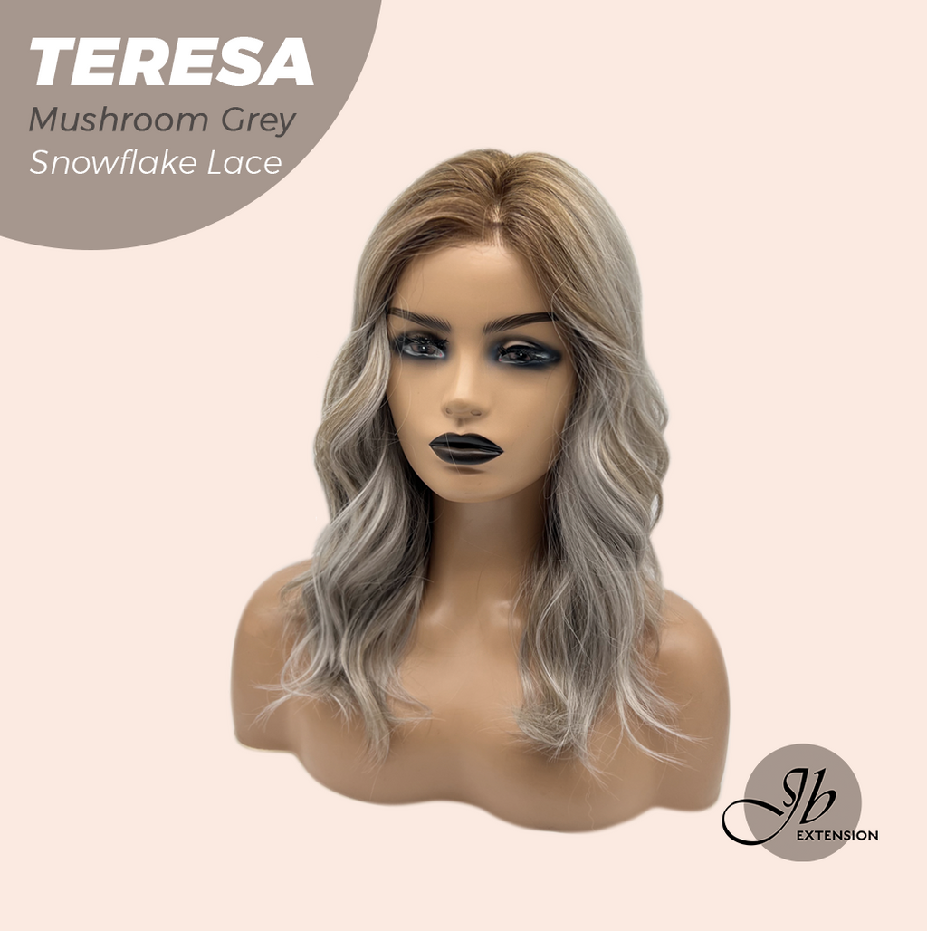 JBEXTENSION 18 Inches Mushroom Grey Pre-Cut Snowflake Lace Frontlace Glueless Wig TERESA MUSHROOM GREY【PERMATEASE】【BENDY EAR TABS】