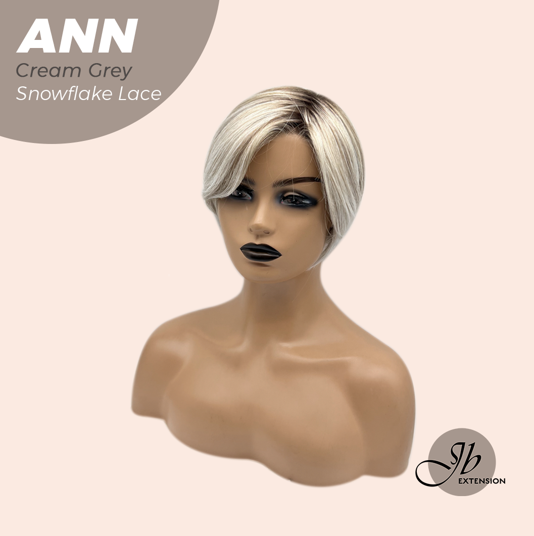 JBEXTENSION 10 Inches Cream Grey Pre-Cut Side Part Snowflake Lace Frontlace Glueless Wig ANN CREAM GREY【BENDY EAR TABS】