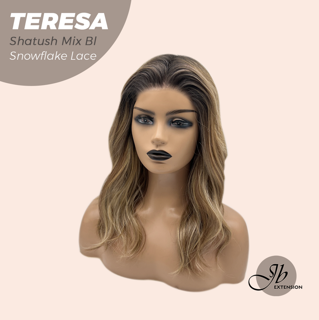 JBEXTENSION 18 Inches Shatush Mix Blonde Pre-Cut Snowflake Lace Frontlace Glueless Wig TERESA SHATUSH MIX BLONDE【PERMATEASE】【BENDY EAR TABS】- M/L