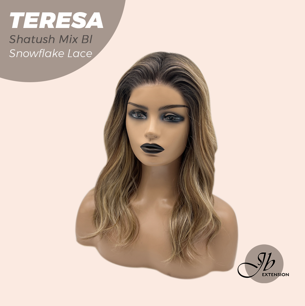 JBEXTENSION 18 Inches Shatush Mix Blonde Pre-Cut Snowflake Lace Frontlace Glueless Wig TERESA SHATUSH MIX BLONDE【PERMATEASE】【BENDY EAR TABS】- M/L