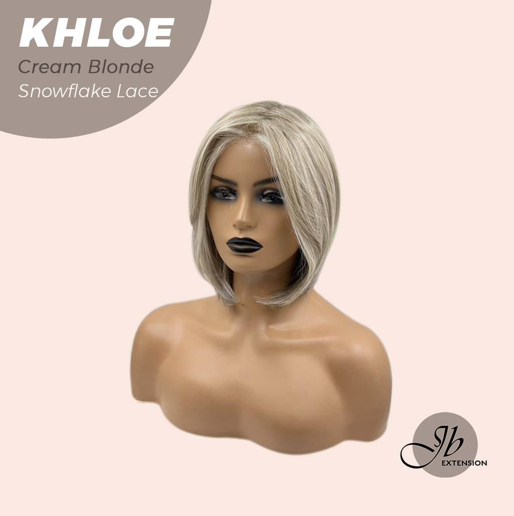 JBEXTENSION 12 Inches Bob Cut Cream Blonde Pre-Cut Snowflake Lace Frontlace Glueless Wig KHLOE CREAM BLONDE【PERMATEASE】【BENDY EAR TABS】- S/M