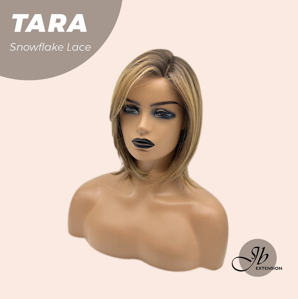 JBEXTENSION 12 Inches Shatush Mix Blonde Pre-Cut Side Part Snowflake Lace Frontlace Glueless Wig TARA SNOWFLAKE【BENDY EAR TABS】- M/L