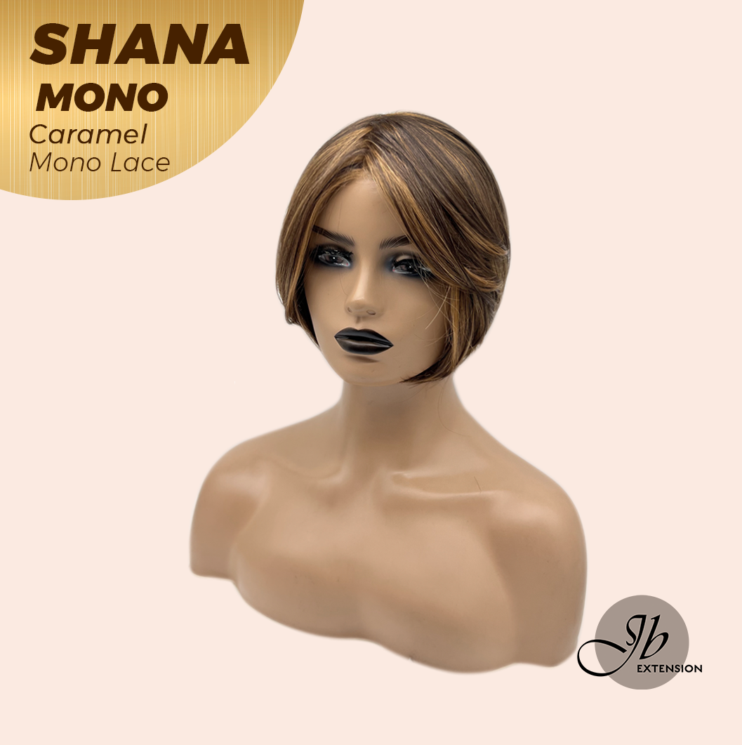 JBEXTENSION SHANA MONO Monofilament Handmade Wig 6X5 Full Monofilament Hand Tied Top Wig 10 Inches Caramel Mono Lace Handmade Futura Fiber Wig With Anti-slip Silicone Strips Glueless Wig SHANA MONO CARAMEL【BENDY EAR TABS】