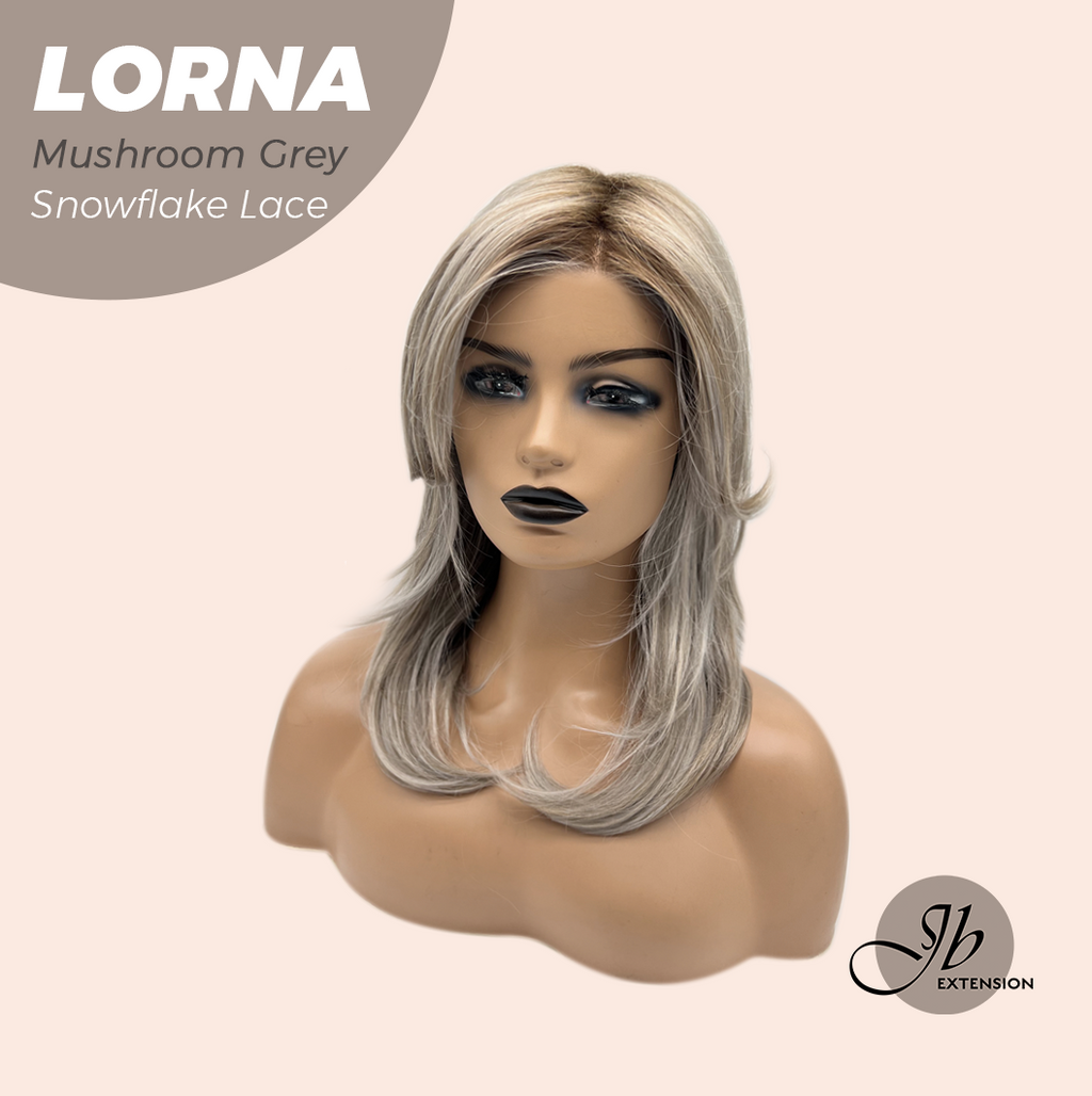 JBEXTENSION 18 Inches Mushroom Grey Curly Pre-Cut Snowflake Lace Frontlace Glueless Wig LORNA MUSHROOM GREY【PERMATEASE】【BENDY EAR TABS】