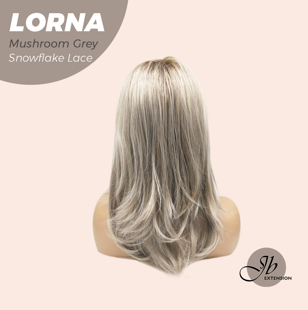 JBEXTENSION 18 Inches Mushroom Grey Curly Pre-Cut Snowflake Lace Frontlace Glueless Wig LORNA MUSHROOM GREY【PERMATEASE】【BENDY EAR TABS】