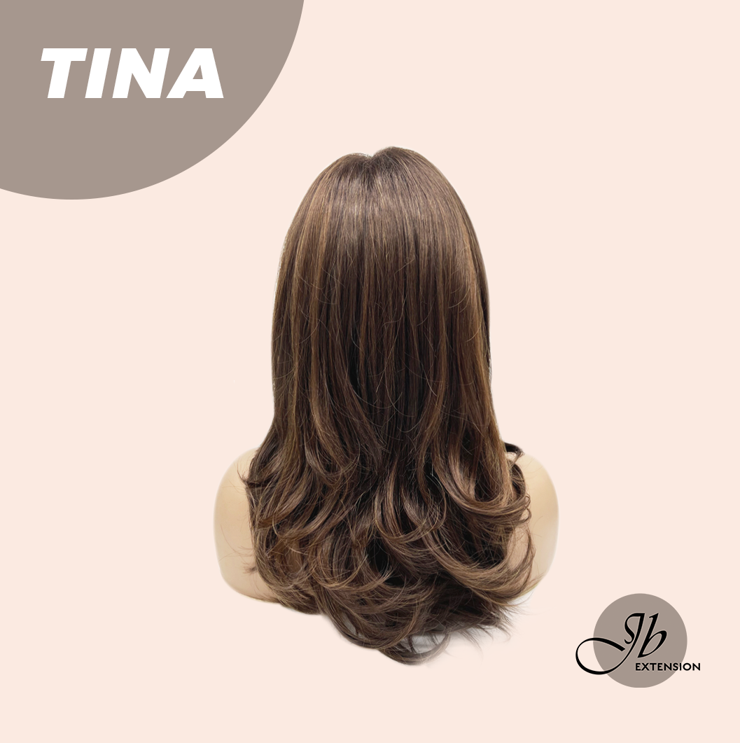 JBEXTENSION 18 Inches Brown Mocha Curly Women Fashion Full Machine Wig TINA【PLUS PERMATEASE】【BENDY EAR TABS】