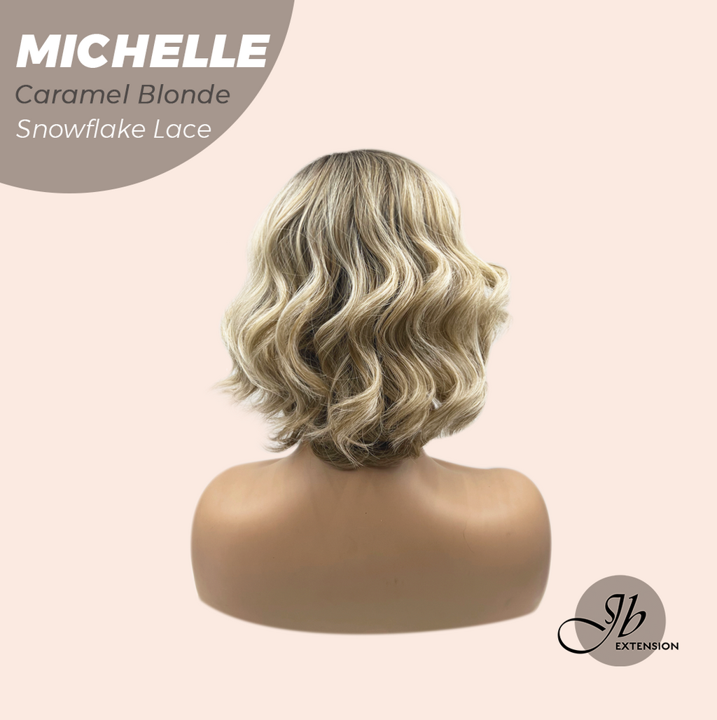 JBEXTENSION 10 Inches Caramel Blonde Pre-Cut Side Part Snowflake Lace Frontlace Glueless Wig MICHELLE CARAMEL BLONDE【BENDY EAR TABS】- M/L