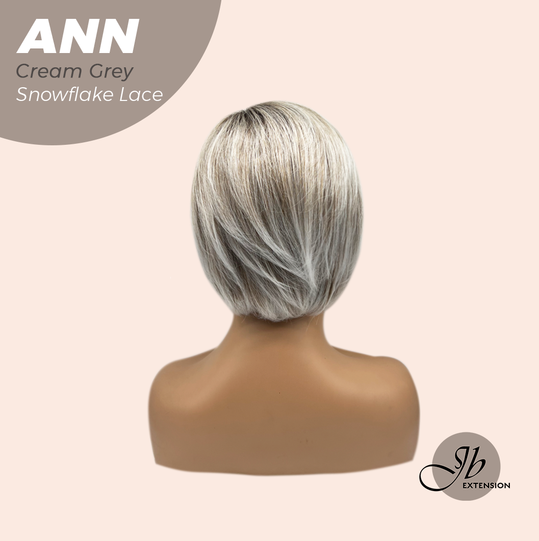 JBEXTENSION 10 Inches Cream Grey Pre-Cut Side Part Snowflake Lace Frontlace Glueless Wig ANN CREAM GREY【BENDY EAR TABS】