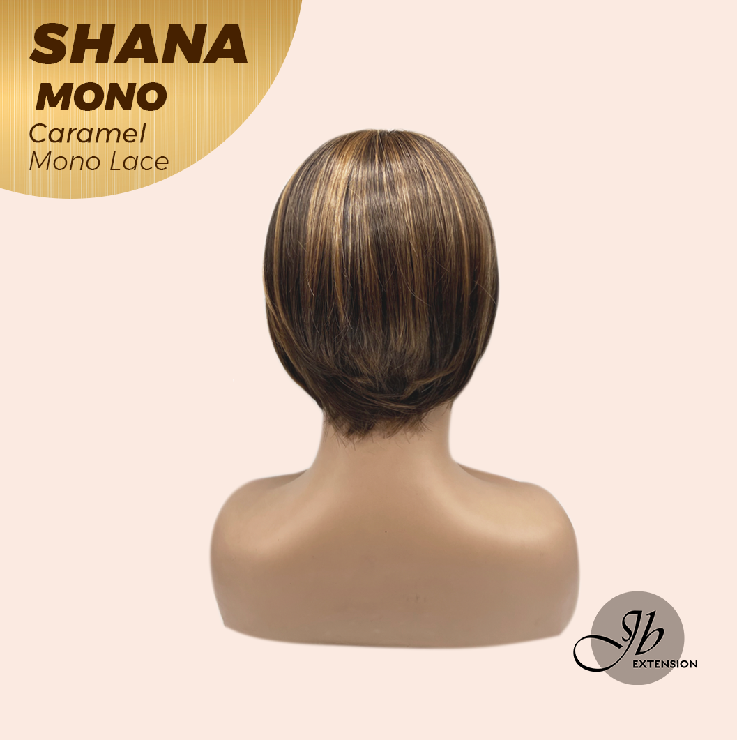 JBEXTENSION SHANA MONO Monofilament Handmade Wig 6X5 Full Monofilament Hand Tied Top Wig 10 Inches Caramel Mono Lace Handmade Futura Fiber Wig With Anti-slip Silicone Strips Glueless Wig SHANA MONO CARAMEL【BENDY EAR TABS】