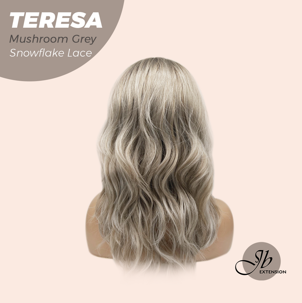 JBEXTENSION 18 Inches Mushroom Grey Pre-Cut Snowflake Lace Frontlace Glueless Wig TERESA MUSHROOM GREY【PERMATEASE】【BENDY EAR TABS】