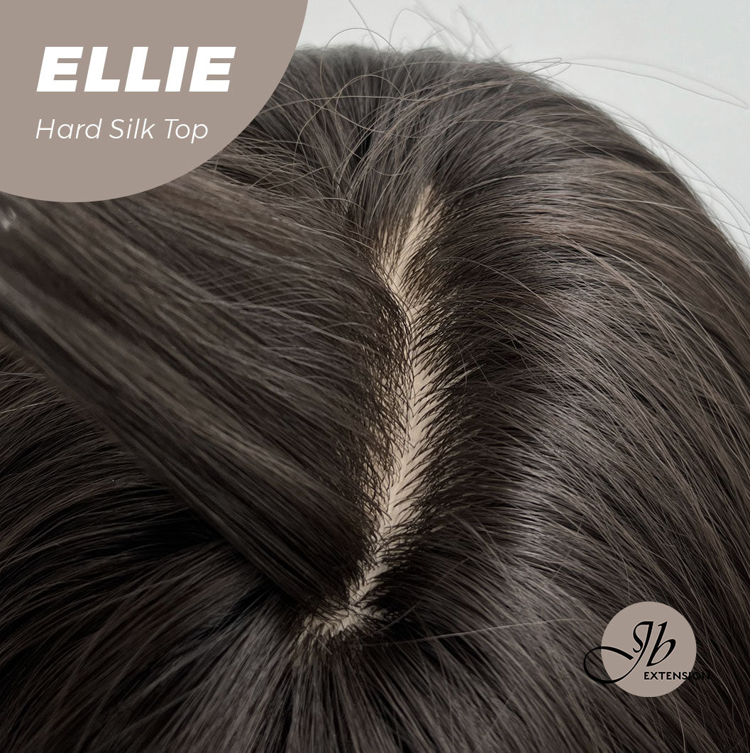 Nichole's Selection - 26 Inches Scalpiana Tea Black Darkest Brown Wolf Cut 3.5X4 Hard Silky Top Natural Scalp Effect Wig With Bangs ELLIE SILK TOP