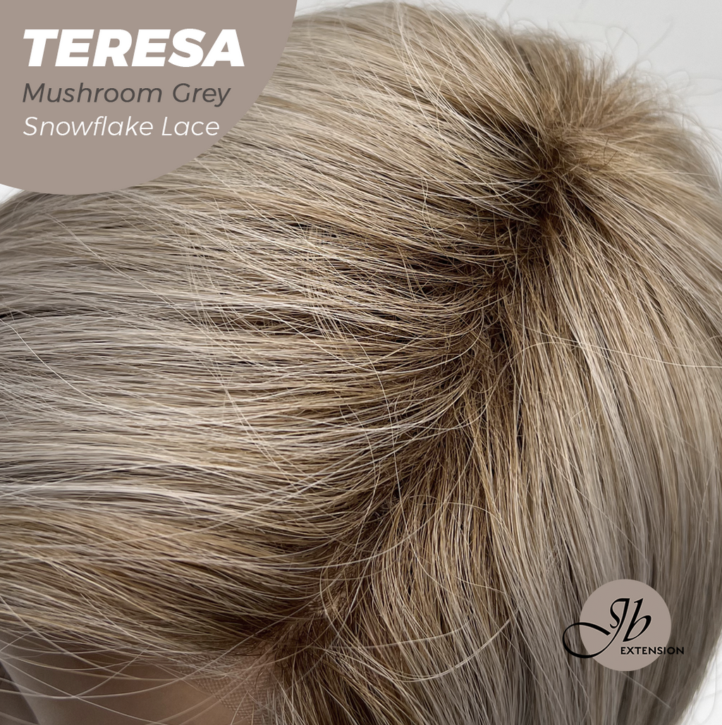 JBEXTENSION 18 Inches Mushroom Grey Pre-Cut Snowflake Lace Frontlace Glueless Wig TERESA MUSHROOM GREY【PERMATEASE】【BENDY EAR TABS】