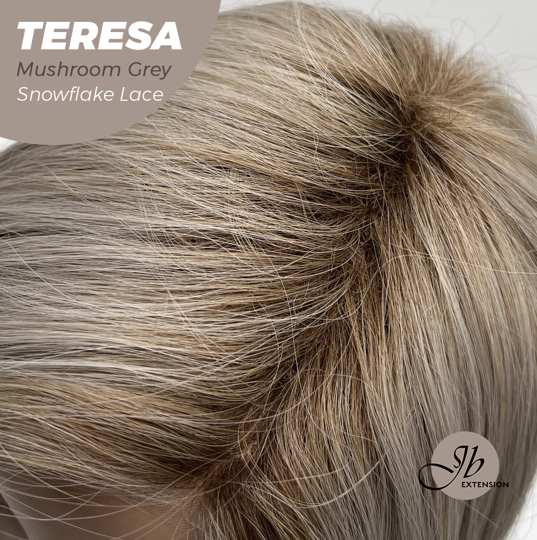 JBEXTENSION 18 Inches Mushroom Grey Pre-Cut Snowflake Lace Frontlace Glueless Wig TERESA MUSHROOM GREY【PERMATEASE】【BENDY EAR TABS】
