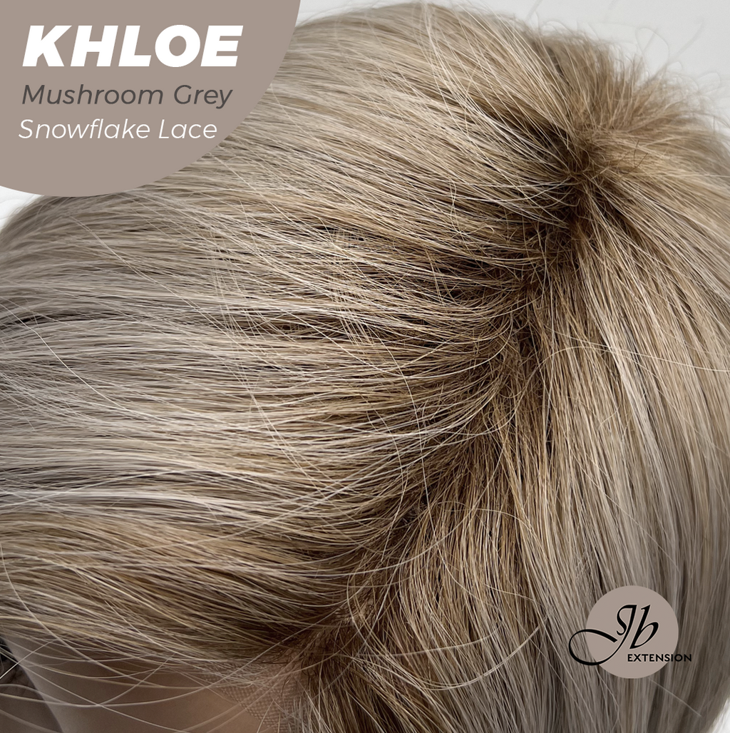 JBEXTENSION 12 Inches Bob Cut Mushroom Grey Pre-Cut Snowflake Lace Frontlace Glueless Wig KHLOE MUSHROOM GREY【PERMATEASE】【BENDY EAR TABS】