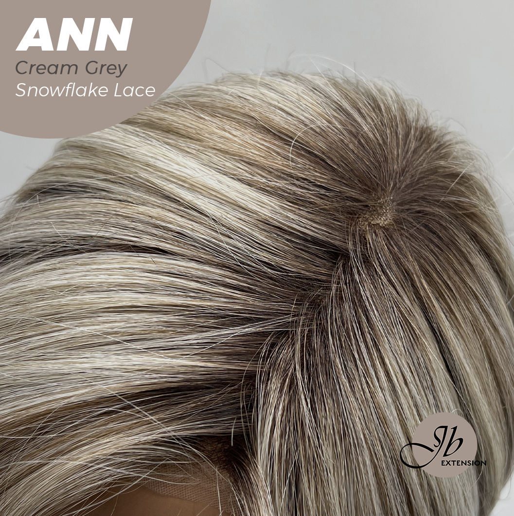 JBEXTENSION 10 Inches Cream Grey Pre-Cut Side Part Snowflake Lace Frontlace Glueless Wig ANN CREAM GREY【BENDY EAR TABS】