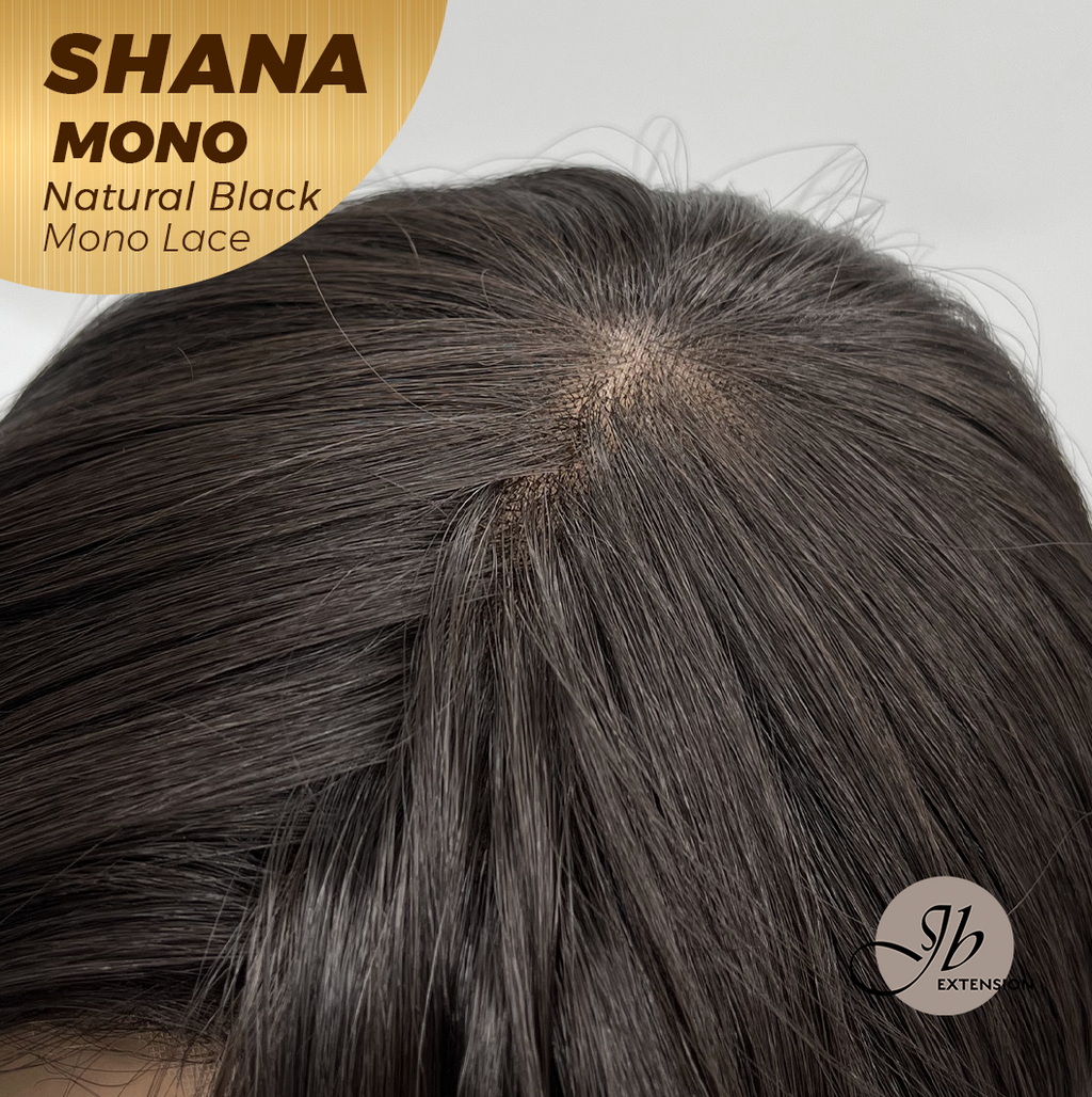 JBEXTENSION SHANA MONO Monofilament Handmade Wig 6X5 Full Monofilament Hand Tied Top Wig 10 Inches Natural Black Mono Lace Handmade Futura Fiber Wig With Anti-slip Silicone Strips Glueless Wig SHANA MONO NATURAL BLACK【BENDY EAR TABS】