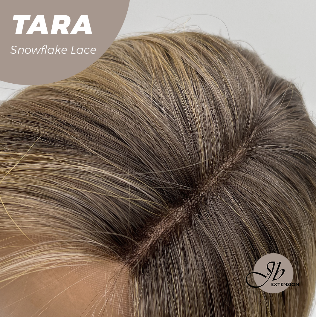 JBEXTENSION 12 Inches Shatush Mix Blonde Pre-Cut Side Part Snowflake Lace Frontlace Glueless Wig TARA SNOWFLAKE【BENDY EAR TABS】- M/L